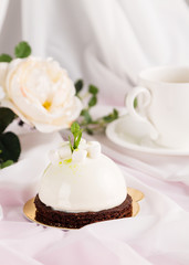 White glazed mousse cake