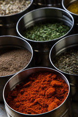 spices in steel bowls