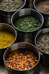 spices in steel bowls
