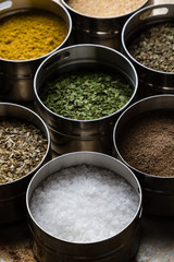 spices in steel bowls