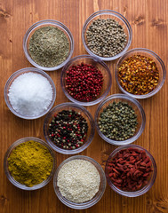 spices in small glass bowls