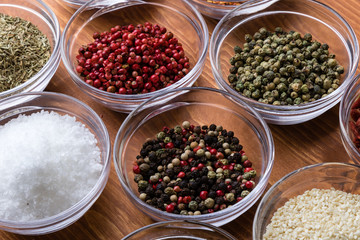 spices in small glass bowls
