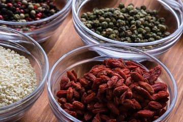 spices in small glass bowls