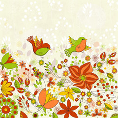 Vector card with flowers and birds