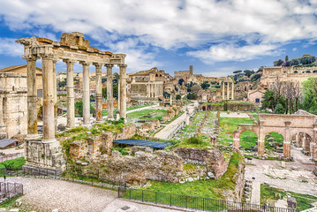 Fototapeta na wymiar Scenic view over the ruins of the Roman Forum, Italy