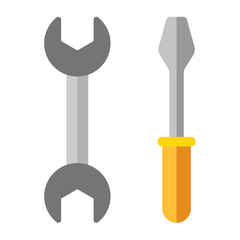 Wrench and screwdriver. Flat vector illustration isolated on white. Wrench and screwdriver flat icon. Hand instrument