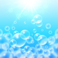 Transparent floating up soap bubbles