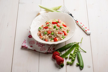 risotto with strawberries and green peas
