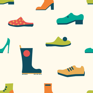 Shoes repeat pattern. Retro color. Vector trend background.