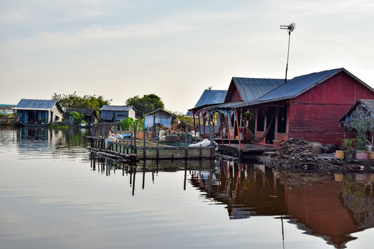 Floating village houses near Siem Reap in Cambodia