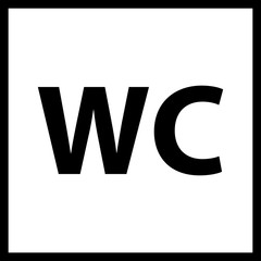 WC toilet icon text.Restroom icon.WC icon.Toilet icon.Male and female WC icon denoting toilet and restroom facilities for both men and women with text WC isolated on a white background