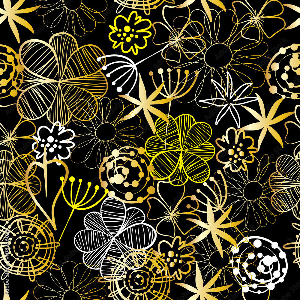 Poster seamless pattern with flower. vector floral pattern in doodle style with flowers and leaves. spring 