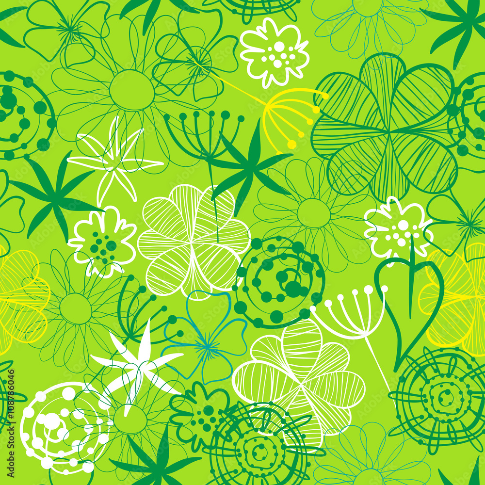 Wall mural seamless pattern with flower. vector floral pattern in doodle style with flowers and leaves. spring 