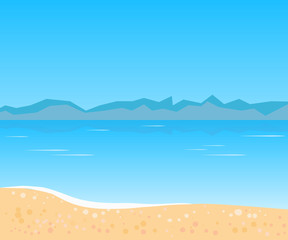 Seaside view, summer beach, vacation background. Vector illustration