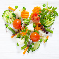 Fresh organic ingredients in the form of heart. Concept of healt