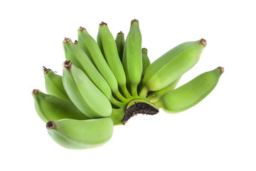 Raw green banana on white background.