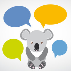 Funny koala with colored speech bubbles on white background. vec