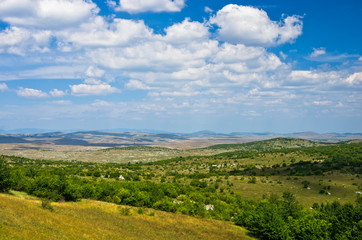 Panorama of Pester plateau landscape in southwest Serbia