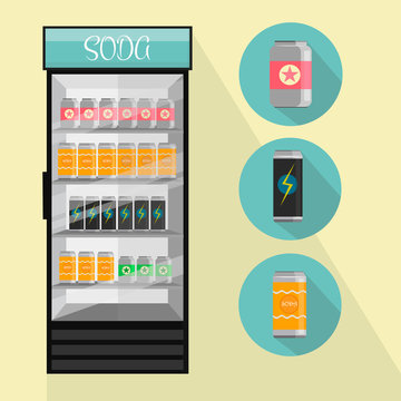 Fridge Drink with drinks in cans - Vector Illustration isolated