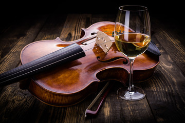 Violin and wine