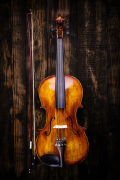 Top view of violin and bow