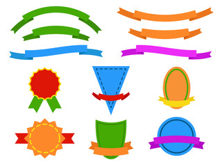 Set of colored stickers and ribbons for website.