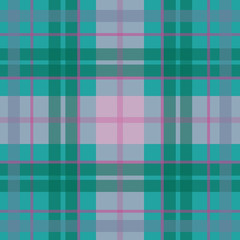 Vector seamless scottish tartan pattern in blue turquoise, green, pink. British or irish celtic baby design for textile, fabric or for wrapping, backgrounds, wallpaper, websites