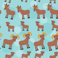 Obraz na płótnie Canvas Set of funny animals with cubs. Goats seamless pattern on a blue background. vector