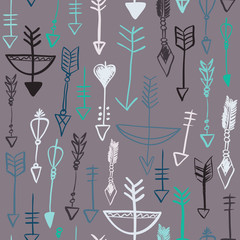 Hand drawn arrows and bows seamless pattern