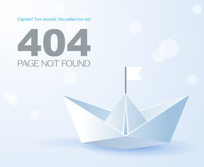 Naklejka premium Concept page 404. Design 404 connection error. Abstract background with paper ship. Sorry, page not found. Vector
