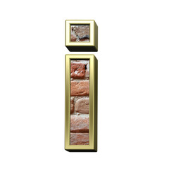 One lower case letter from old brick with gold frame alphabet set, isolated on white. 3D...