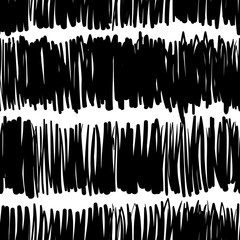 Grunge Vector Brush Strokes Striped Seamless Pattern. Vibrant geometric lines background. Hand drawn stripes pattern for print, textile design, fashion. Distress painted texture. Black and white