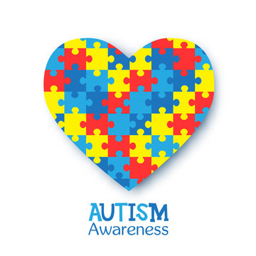 World autism awareness day. Vector design illustration with heart consisting of colorful puzzles on a white background. Symbol of autism. Medical flat illustration. Health care
