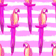 Seamless tropical pattern with exotic parrot bird vector background. Perfect for wallpapers, pattern fills, web page backgrounds, surface textures, textile