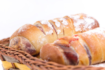 Cherry cream roll buns pastry homemade copy space
