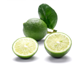 Green Lemons , Lemons cut pieces on white background.