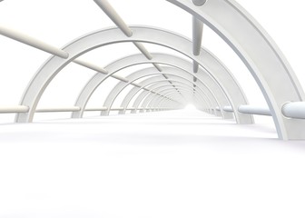 A bright light at the end of the abstract white bridge