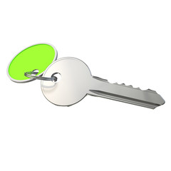 The key with tag on white isolated background