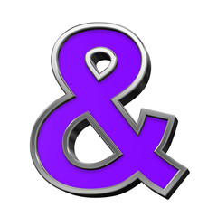 And sign from violet with silver frame alphabet set, isolated on white. 3D illustration.