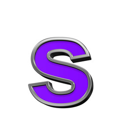 Naklejka premium One lower case letter from violet with silver frame alphabet set, isolated on white. 3D illustration.