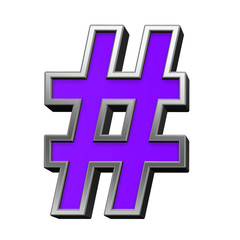 Obraz premium Number mark from violet with silver frame alphabet set, isolated on white. 3D illustration.