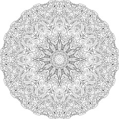 Ray edge mandala tracery wheel mehndi design. Tracery calming ornament. Neat even binary monochrome harmonious doodle texture. Indifferent discreet. Bracing usable doodling mehndi pattern. Vector. © Pure Sight lab