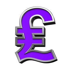 Pound sign from violet with silver frame alphabet set, isolated on white. 3D illustration.