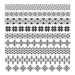 pixel ornament pattern brush, flower vector set