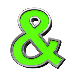 And sign from green with silver frame alphabet set, isolated on white. 3D illustration.