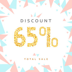Discount 65. Discounts price tag. Golden discount. Black Friday. Clearance Sale. Discount coupon. Discount gold. Sale discount