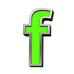 One lower case letter from green with silver frame alphabet set, isolated on white. 3D illustration.