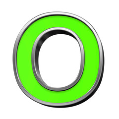 Obraz premium One letter from green with silver frame alphabet set, isolated on white. 3D illustration.