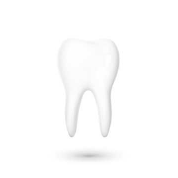 Realistic tooth isolated on a white background . White tooth for dental services. Tooth 3D. Tooth with a transparent shade . Molar. Teeth whitening . Tooth for a banner . Advertising dentistry.