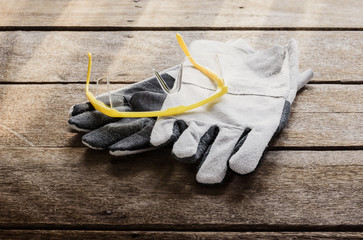 protective gloves, goggles , Standard construction safety equipm